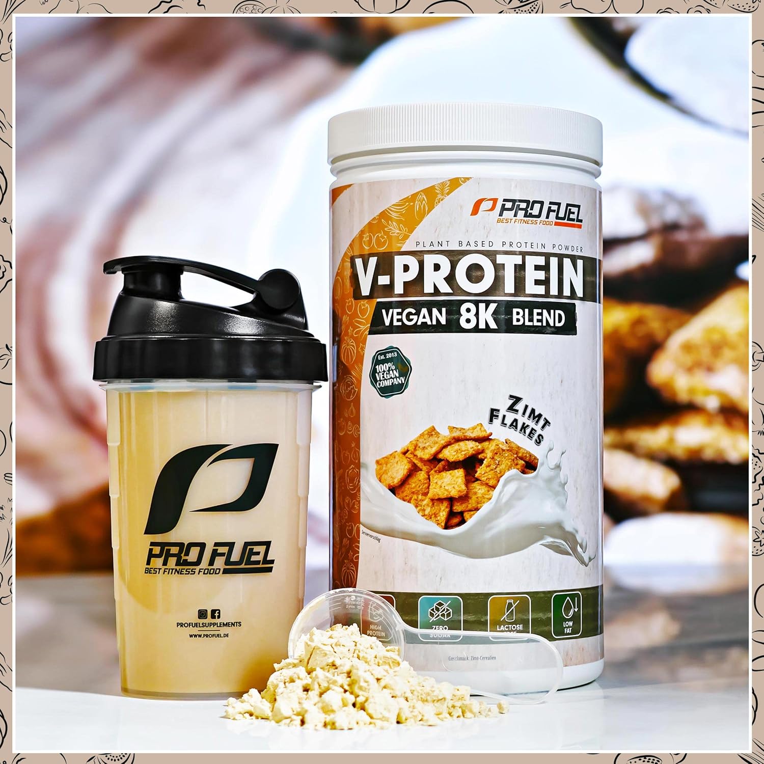 V-Protein 8K Blend Vegan Protein Zimt Flakes 79% Eiweiss, verschiedene Sorten