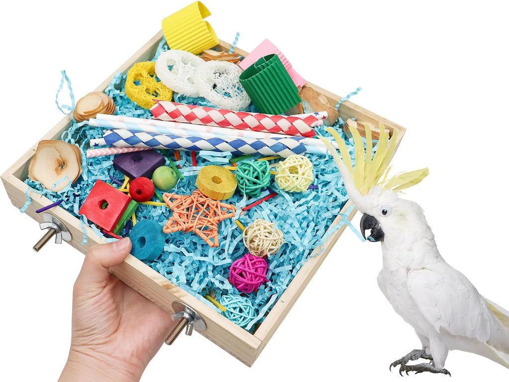 Vogel Foraging Spielzeugbox aus Holz für Papagei Wellensittich Käfig Zubehör