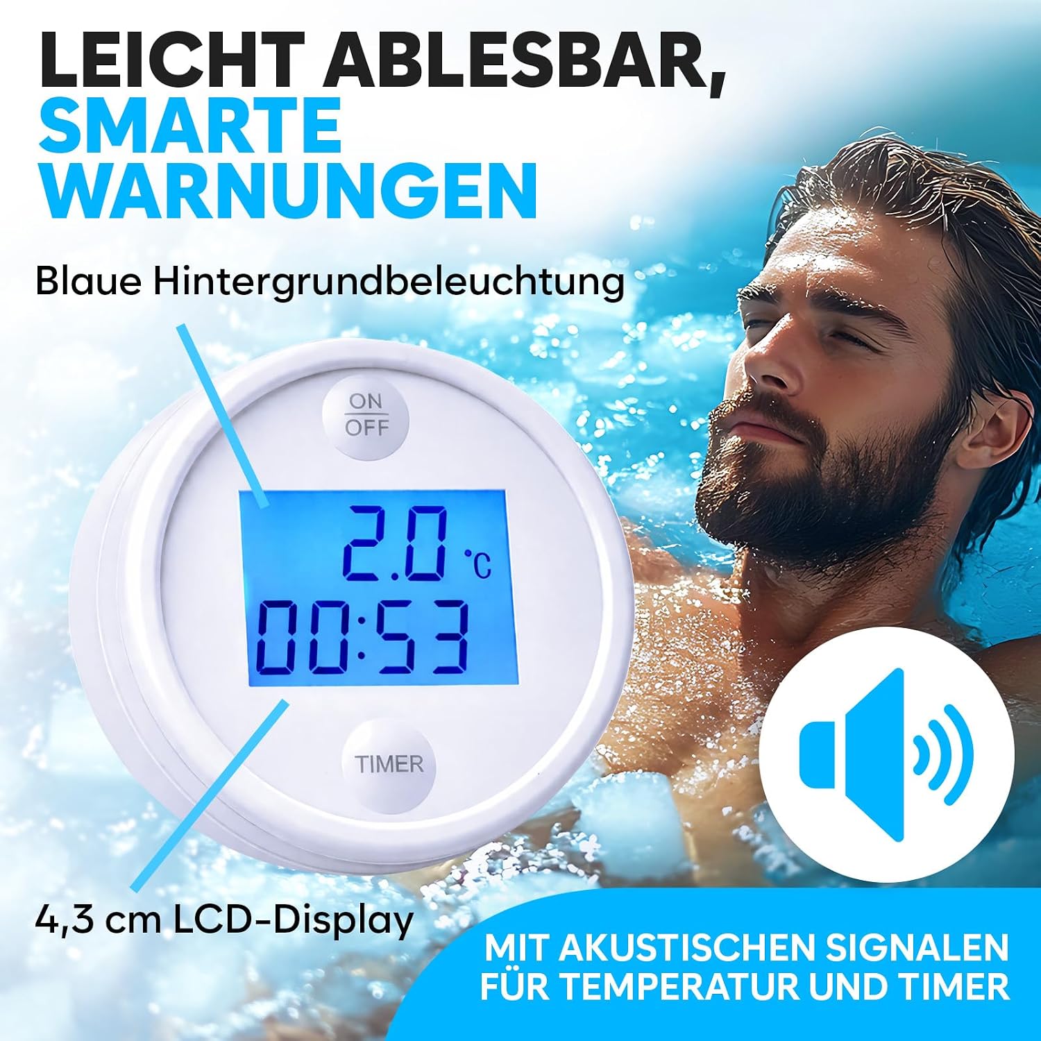 Schwimmendes Poolthermometer wasserdicht mit Timer fuer Pool Spa Whirlpool