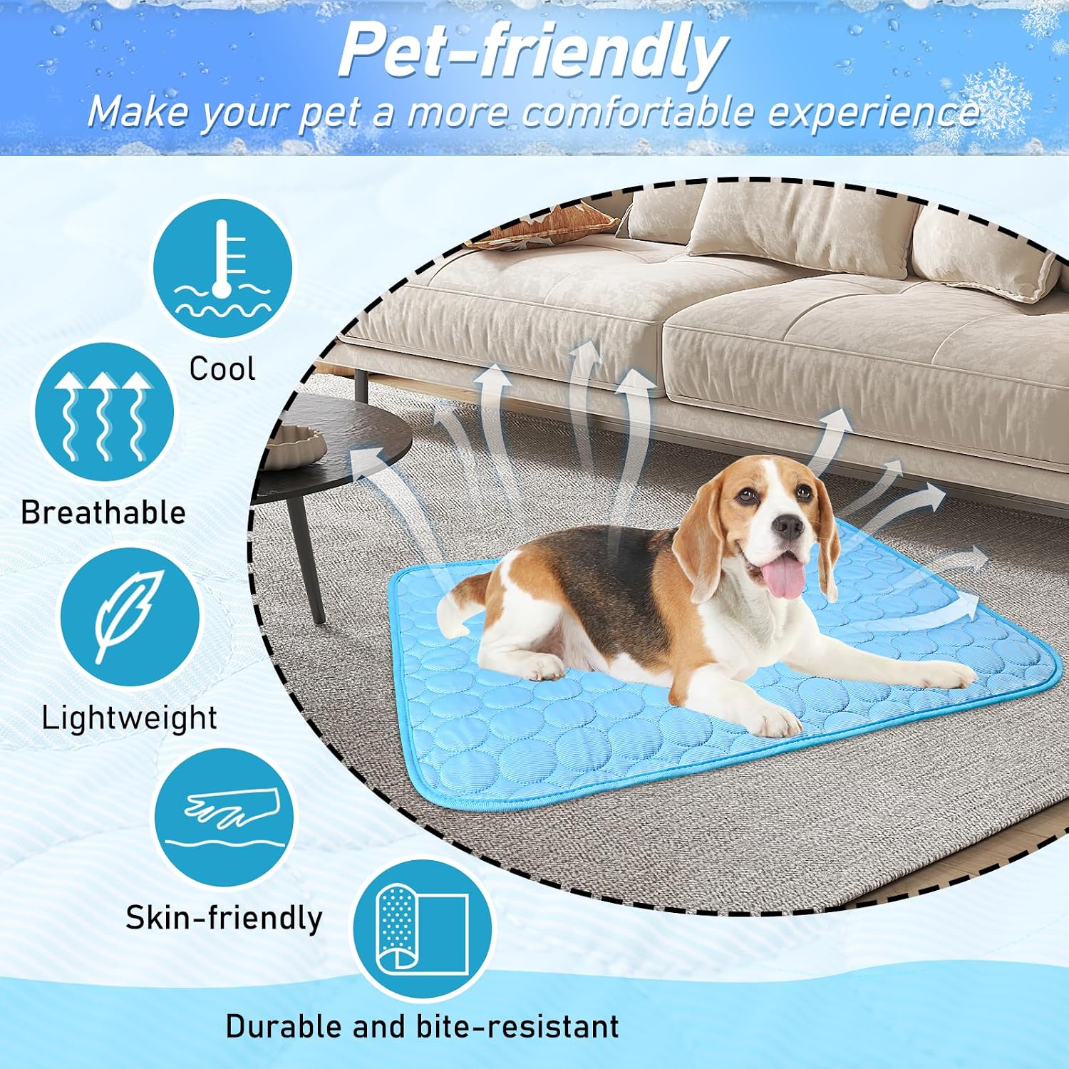 Hundekuehlmatte 100x70 cm selbstkuehlend waschbar fuer Boden Sofa Auto