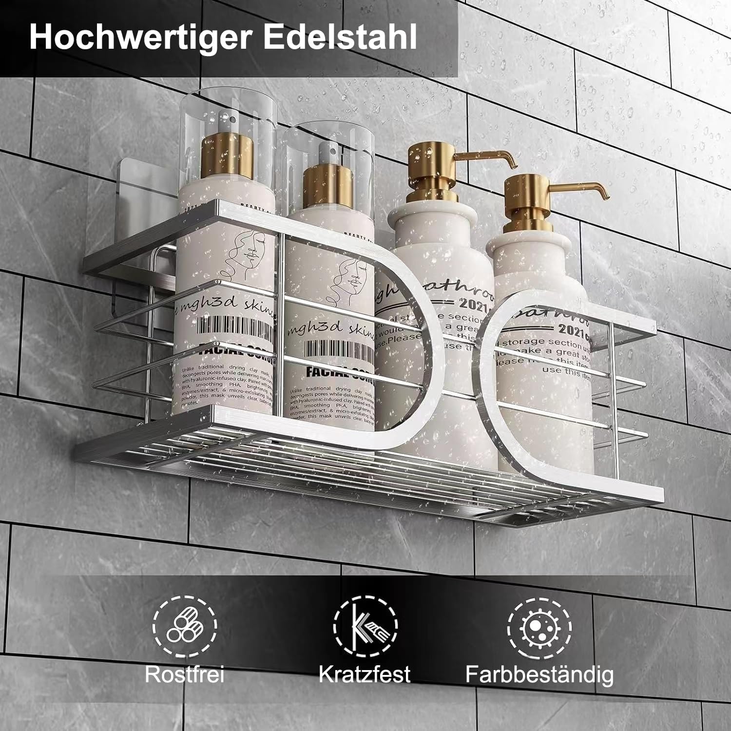 Duschablage Edelstahl 304 ohne Bohren Badregal 2er Set Silber