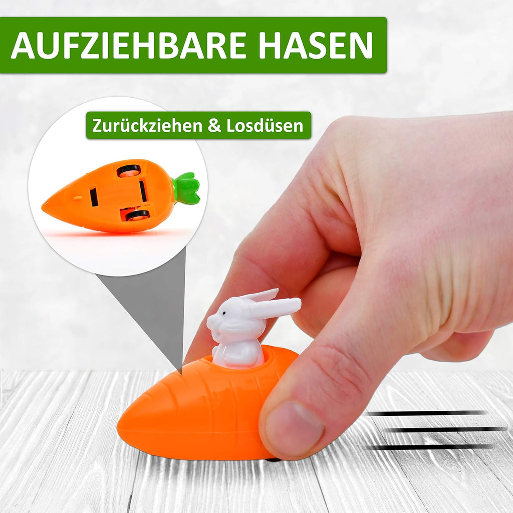 4er Set Aufziehbare Osterhasen mit Karotte Spielzeug Wind-up