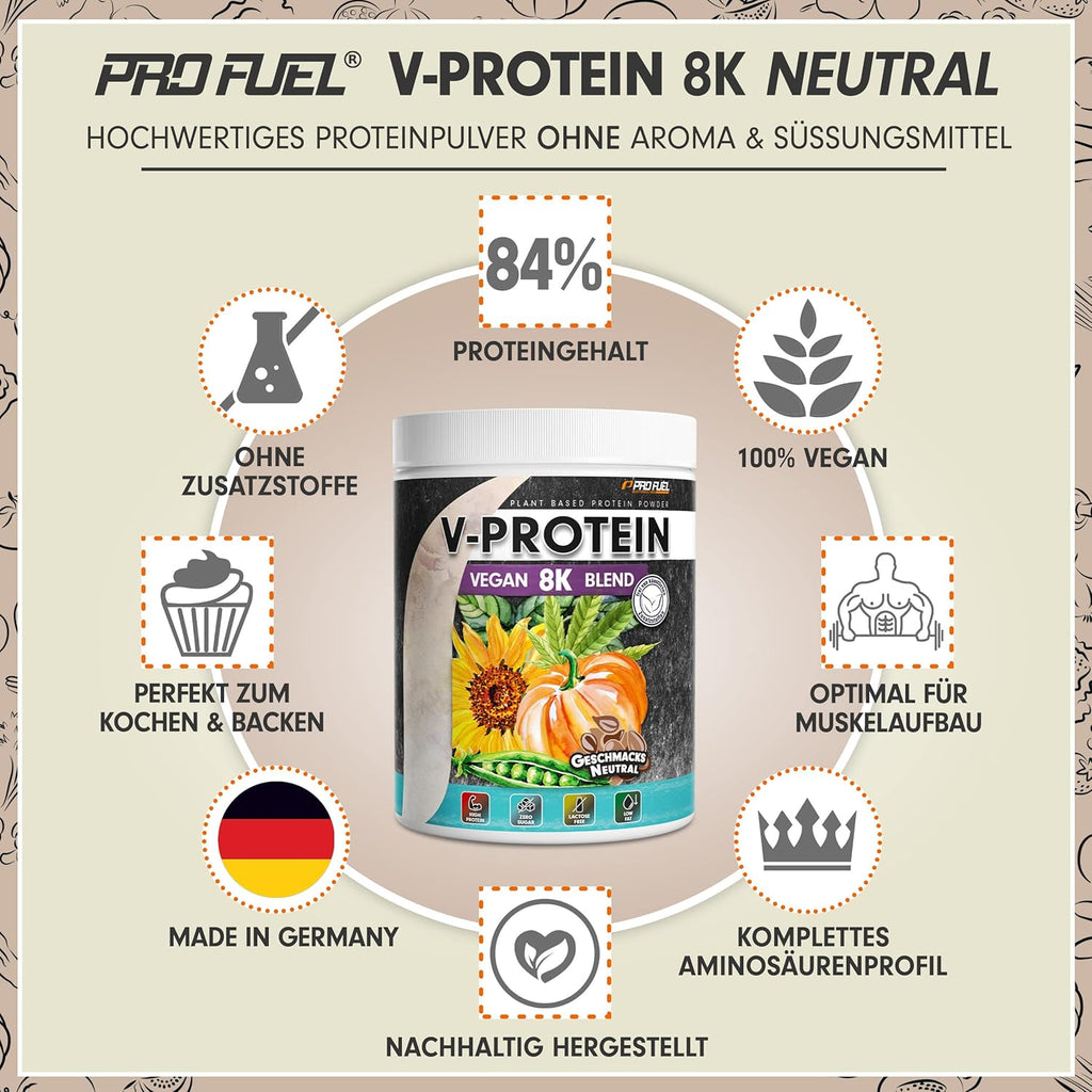 V-Protein 8K Blend Vegan Protein Zimt Flakes 79% Eiweiss, verschiedene Sorten