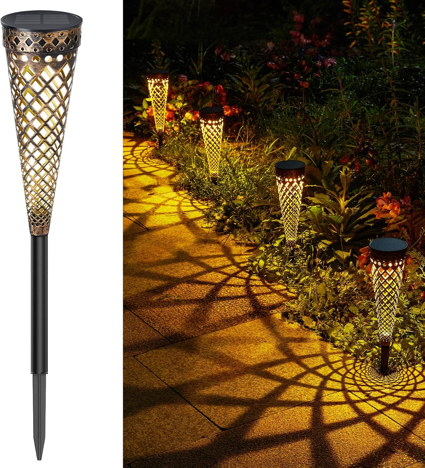 GEARLTIE Solarlampen Aussen 4er Set 800mAh warm/weiss IP65 Metall Lampion