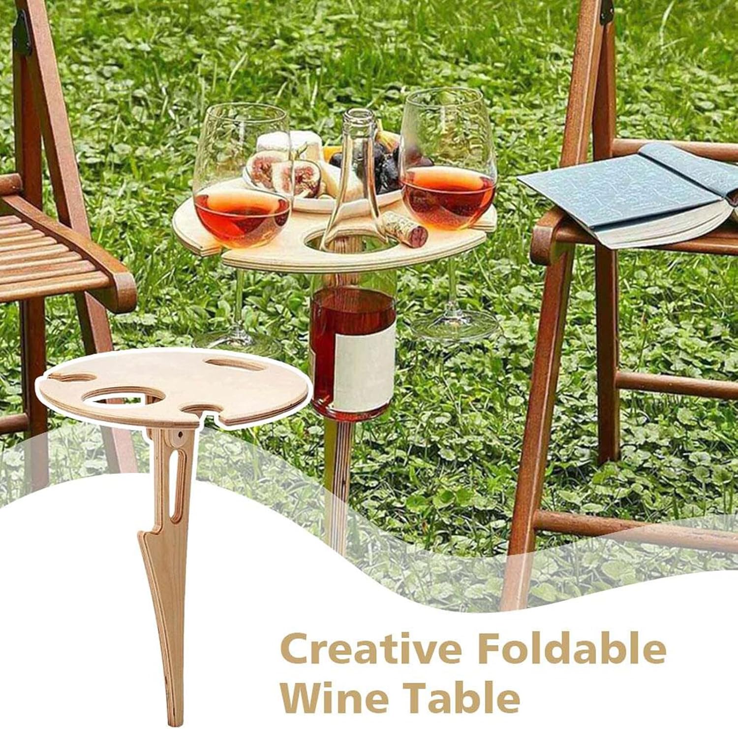 Hyxodjy Klappbarer tragbarer Picknick-Weintisch aus Holz fuer Camping Garten