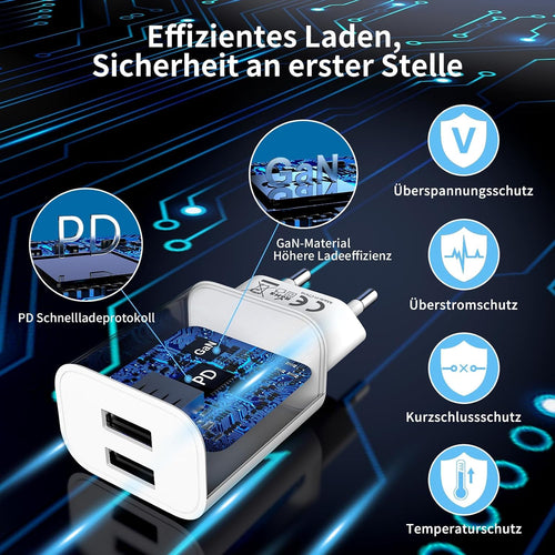 4x USB Ladegeraet Netzteil fuer iPhone Samsung Handy ohne Kabel