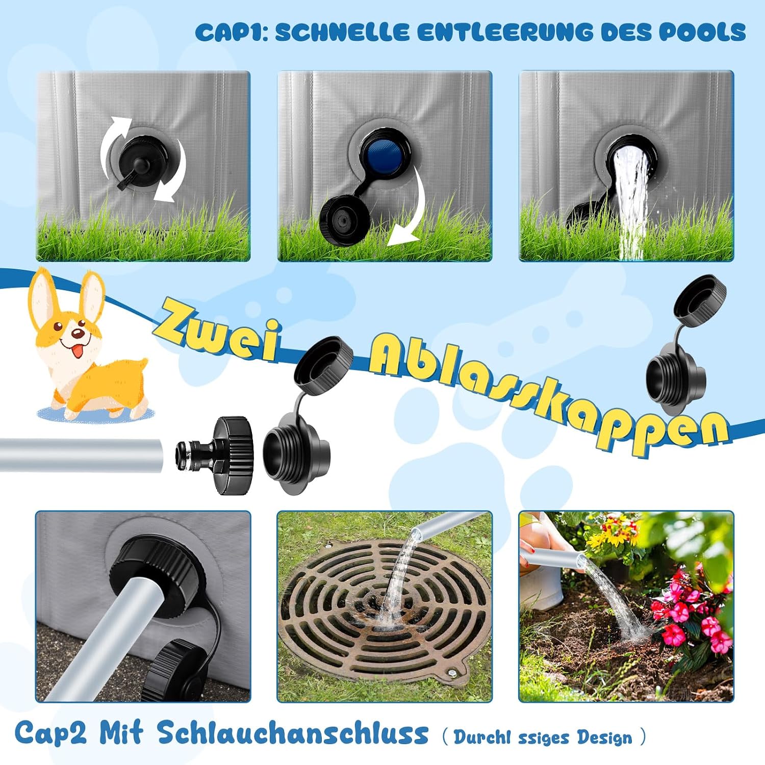 Gindoly Hundepool faltbar 160 x 30 cm rutschfest abriebfest Planschbecken