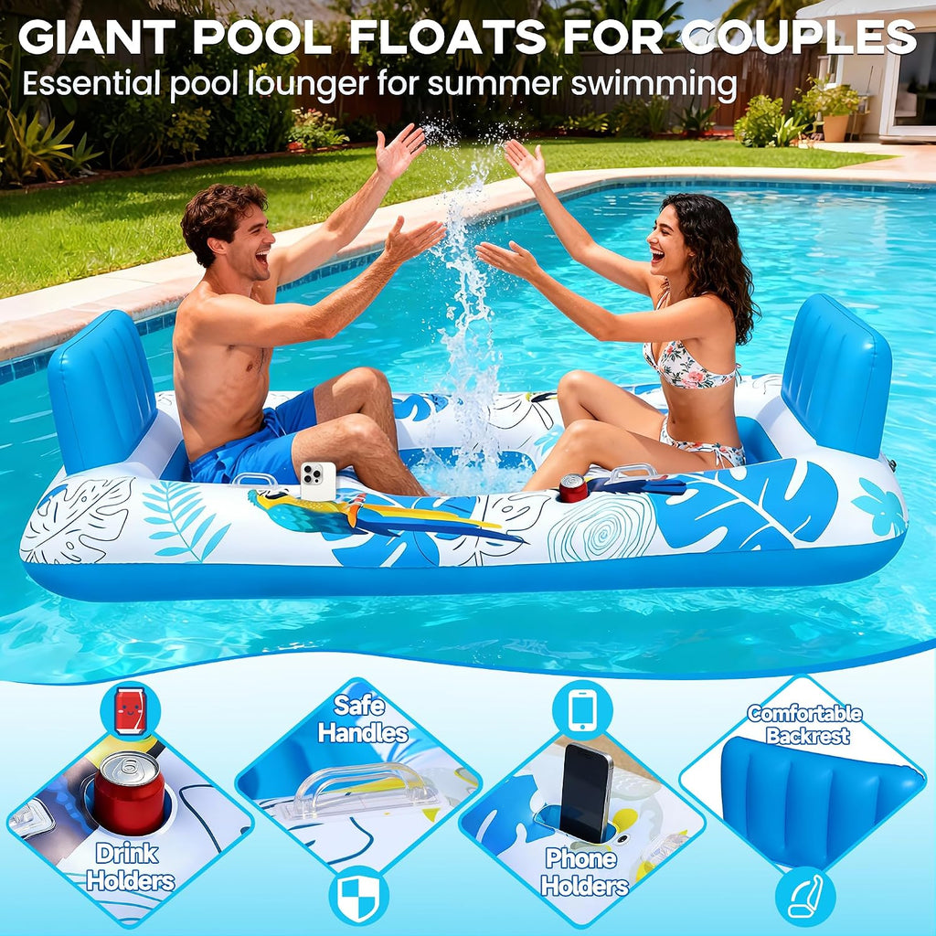 Luxfero Aufblasbare Poolmatratze 220x110 cm fuer 2 Personen mit Getraenke- und Han