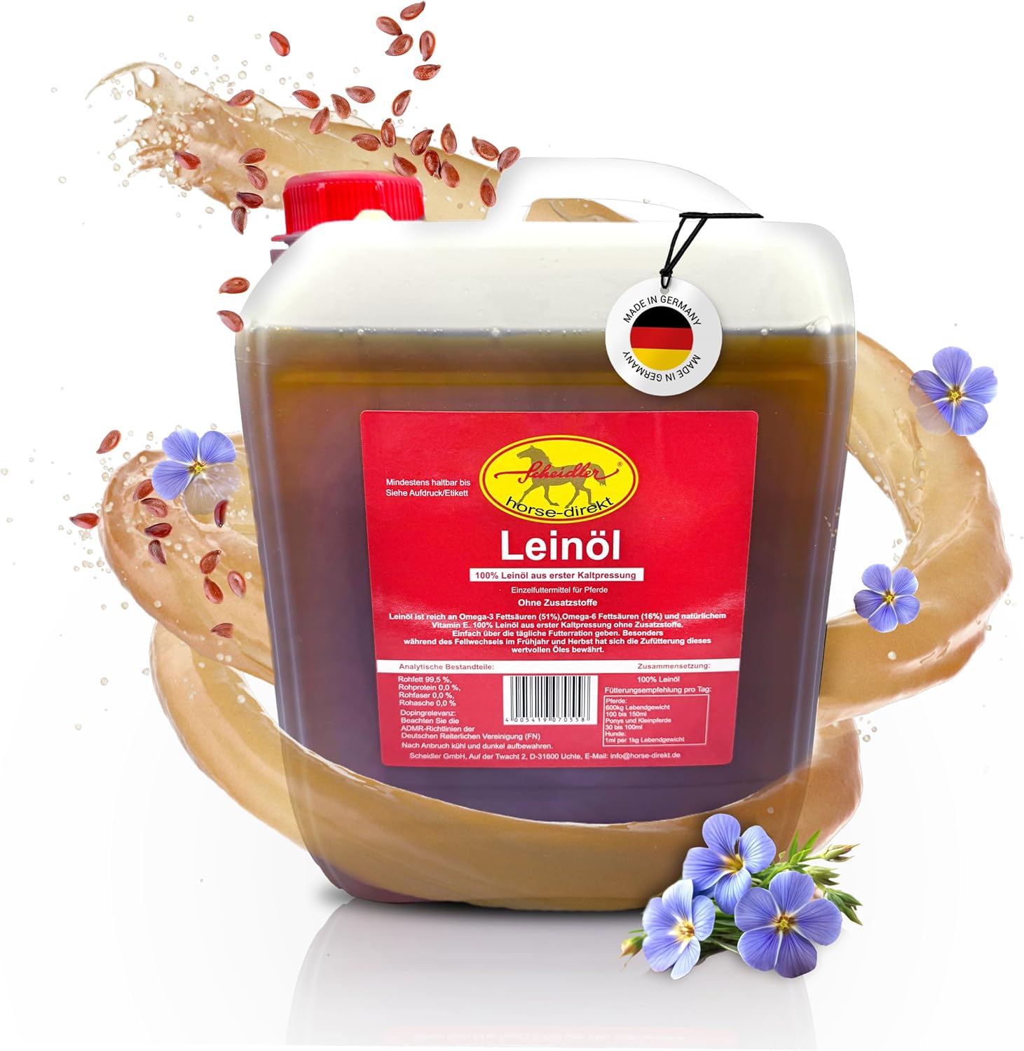 Scheidler Leinöl für Pferd Hund Katze 5 L Omega 3 und 6