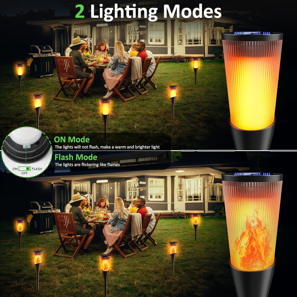 Solarlampen Gartenfackeln 6er Set mit Flammeneffekt, IP65 Wetterfest, 2 Modi