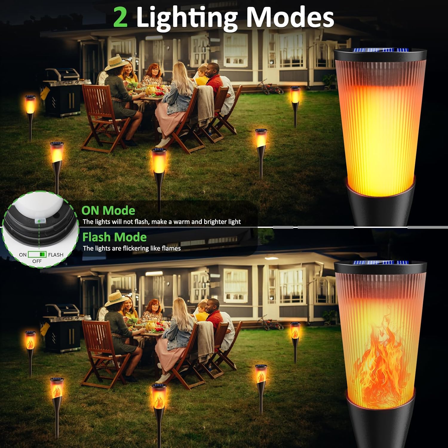 Solarlampen Gartenfackeln 6er Set mit Flammeneffekt, IP65 Wetterfest, 2 Modi