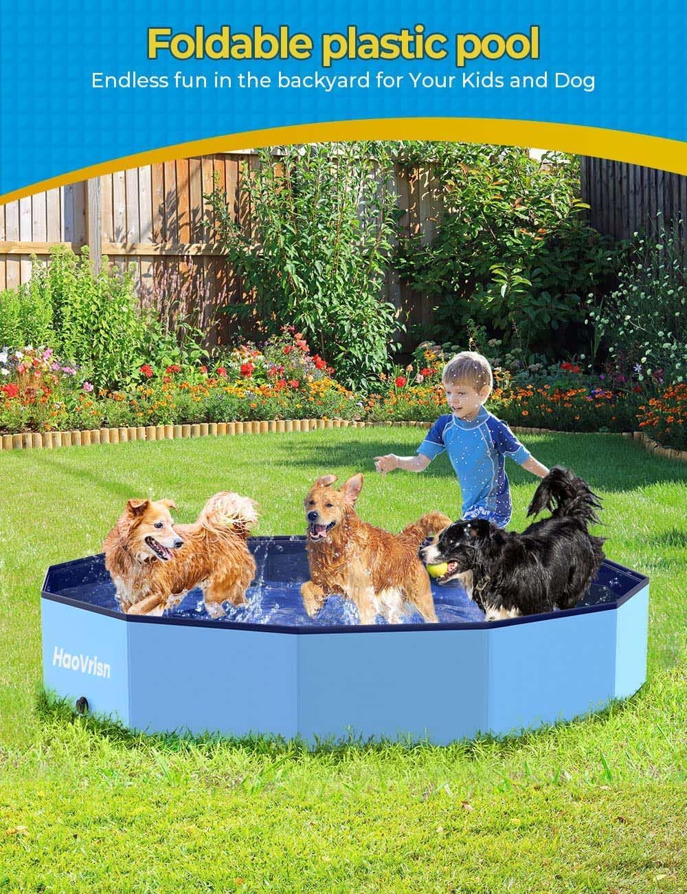 HaoVrisn Hundepool faltbar 120×30 cm PVC rutschfest mit Flicken Ablassventil 20c