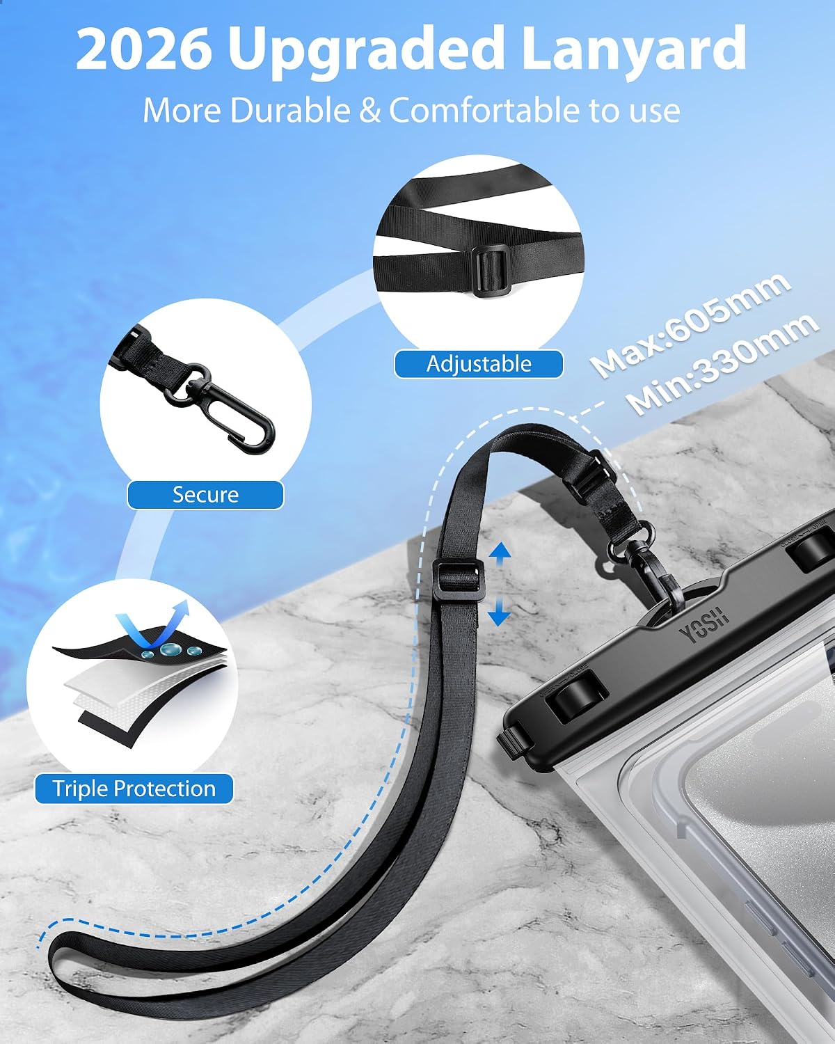 YOSH wasserdichte Handytasche bis 8,5" 2er Set fuer Bootfahren Unterwasser iPhone