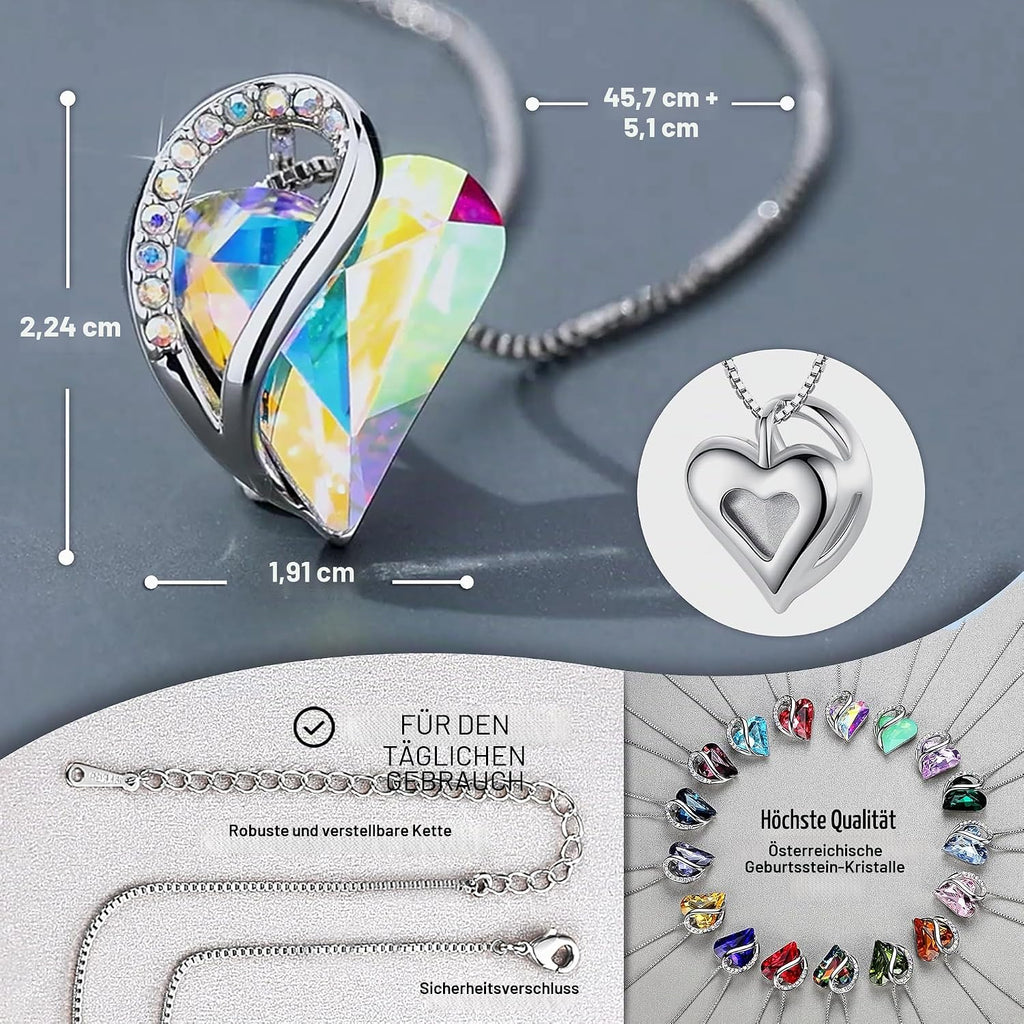 Halskette Damen Infinity Herz Anhaenger 45+5 cm verschiedene Farben - Geburtsstei