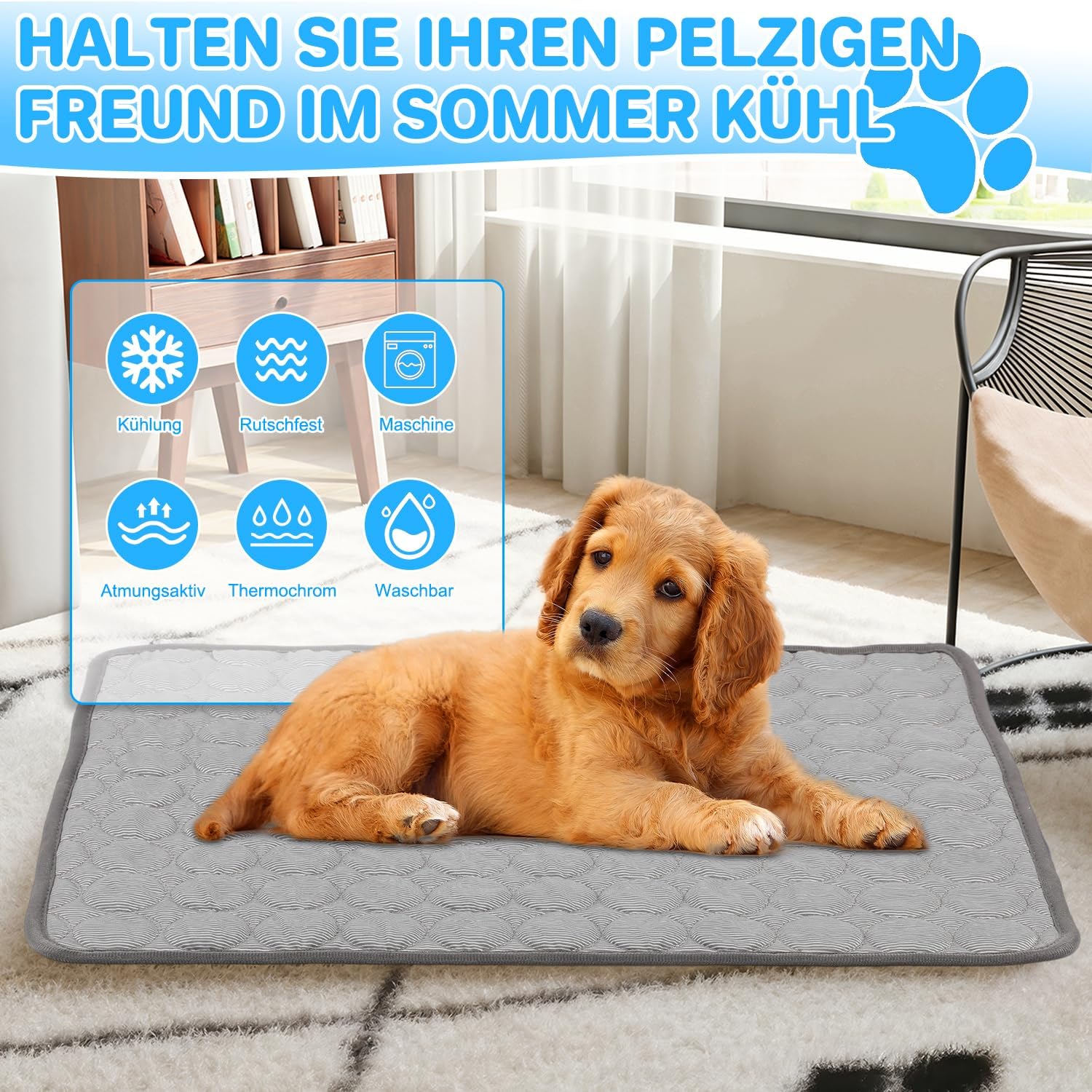 Yanlin Hundekuehlmatte 70x55 cm L grau selbstkuehlend rutschfest waschbar