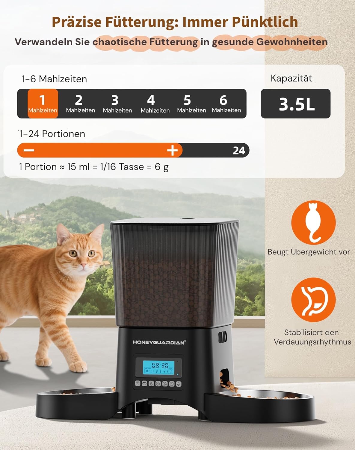 HONEYGUARDIAN Futterautomat fuer Katzen mit WiFi App Steuerung und Mahlzeitenplan