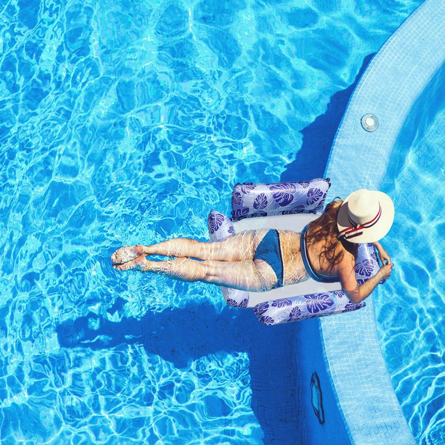 4-in-1 aufblasbare Wasserhaengematte mit Netz und Luftpumpe, Luftmatratze