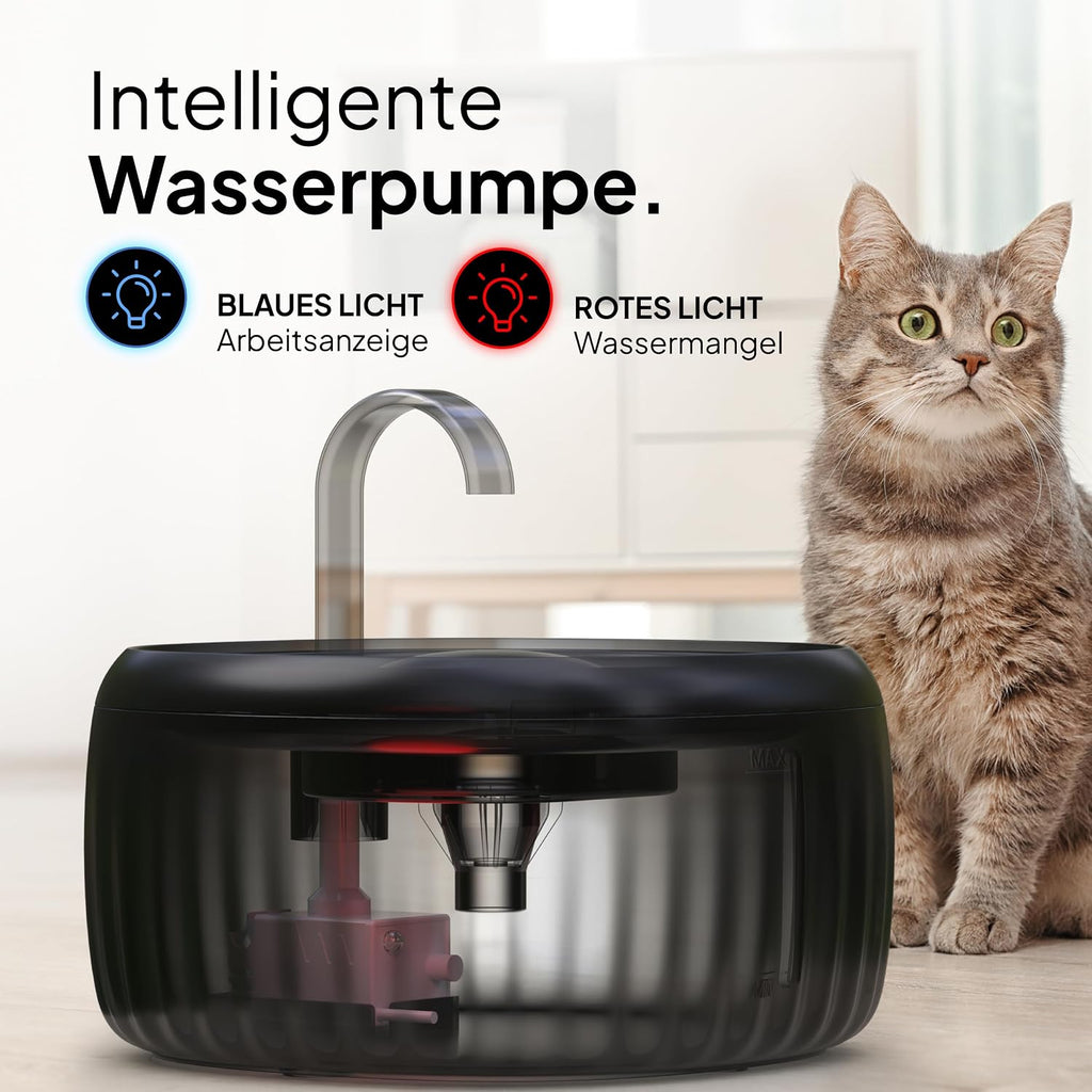PrettyPaw Katzenbrunnen 3L leise BPA-frei mit LED und Aktivkohlefilter Schwarz