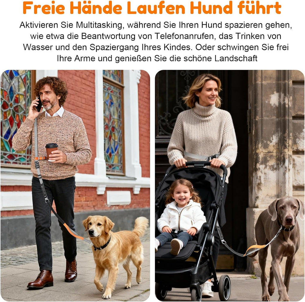 XBEN Joggingleine für Hunde 2,2m-2,35m mit Dualgriff Freihandleine
