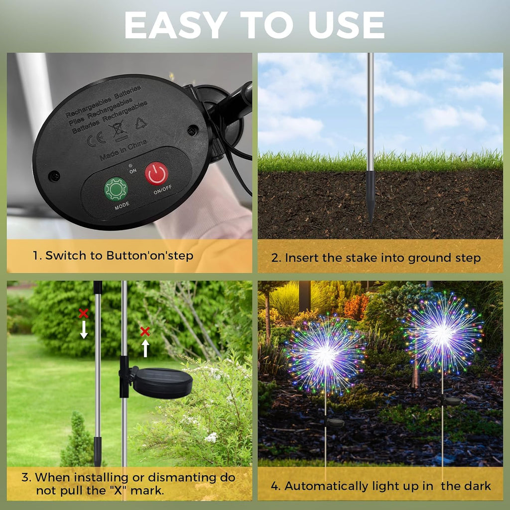 CNMTCCO Solar Gartenlichter 2er Set 120 LED Feuerwerk-Effekt Warmweiss