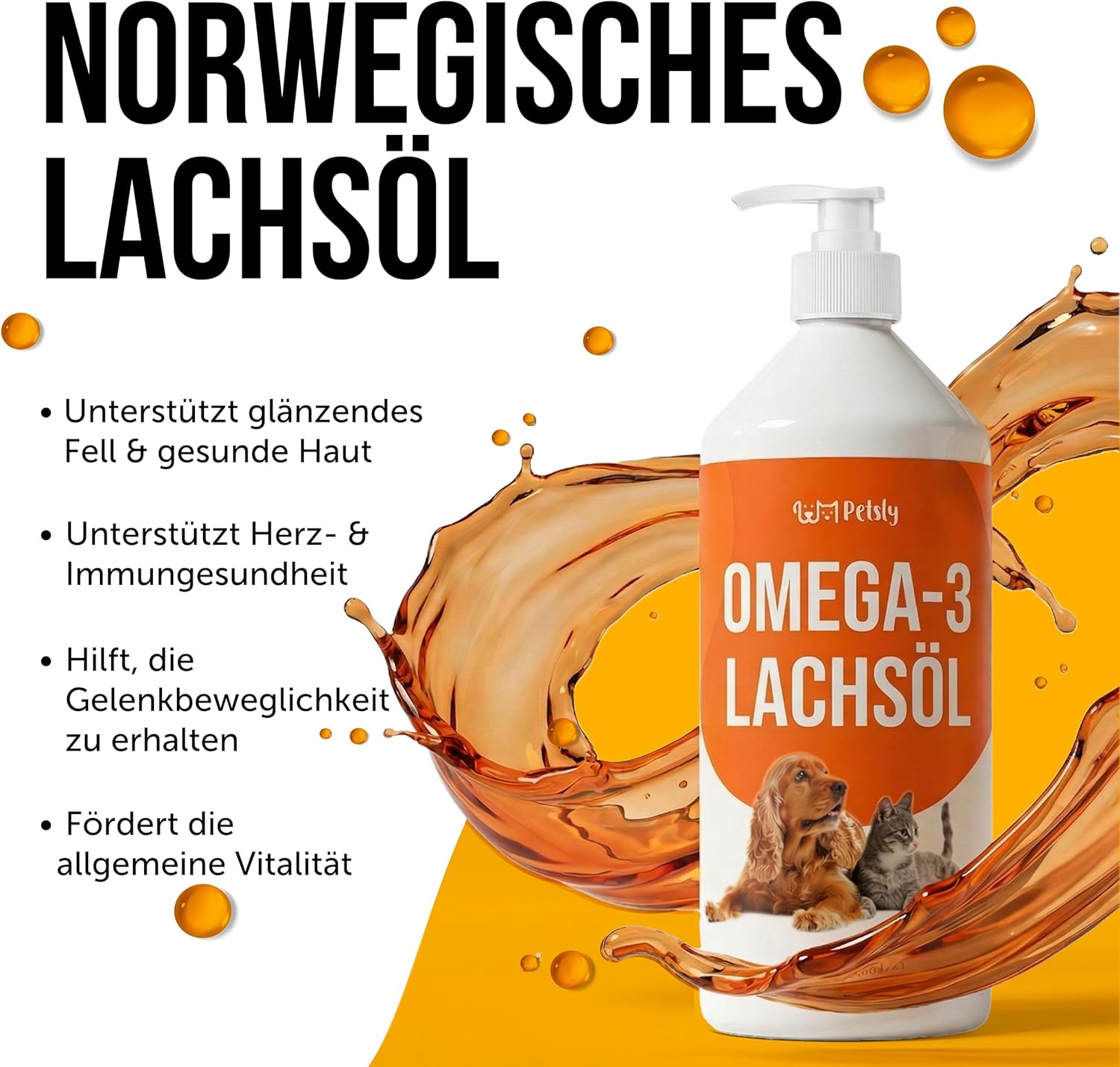 Lachsoel 1 L Norwegen fuer Hund und Katze Omega 3 6 9 Vitamin E Pumpe