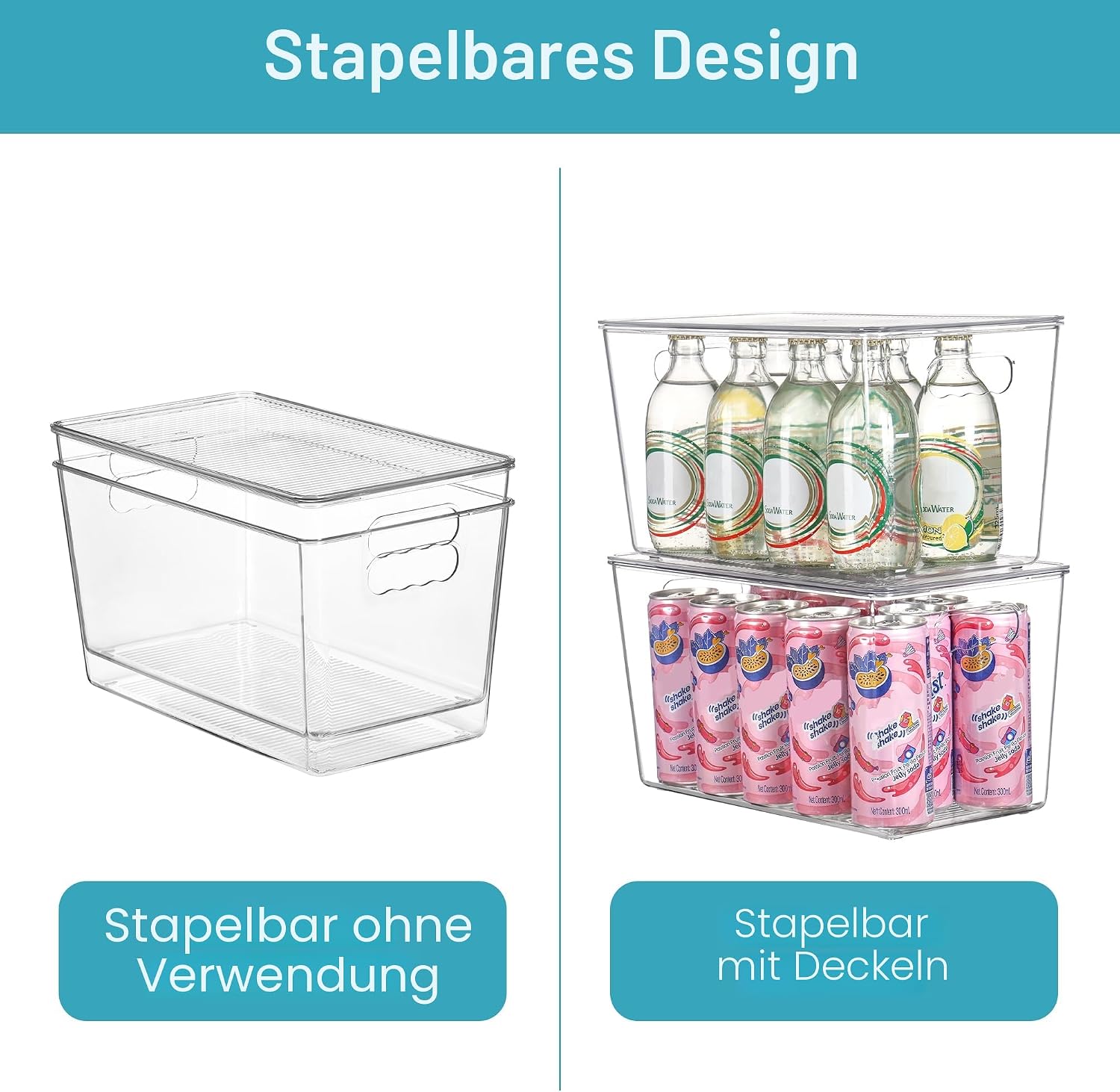 Aufbewahrungsbox Kunststoff mit Deckel 6er Set stapelbar Organizer