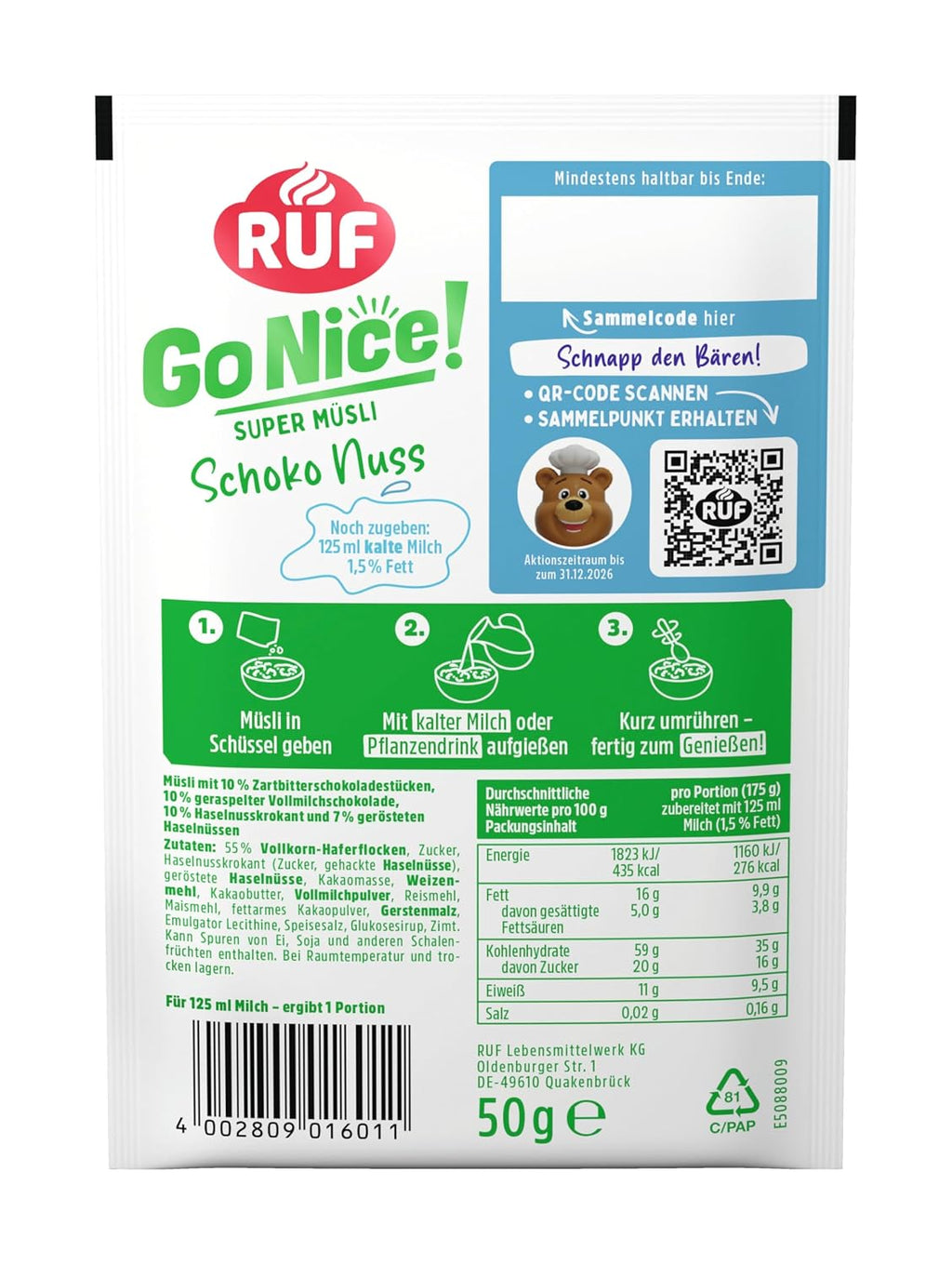 RUF Gonice Erdbeere White Choc Muesli Haferflocken