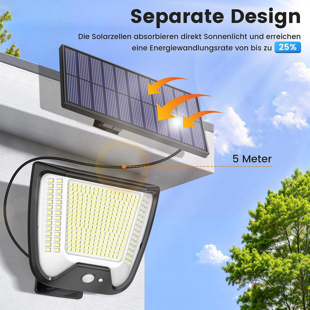 Solarlampe Aussen 288 LEDs mit Bewegungsmelder IP65 3 Modi 270° Garten