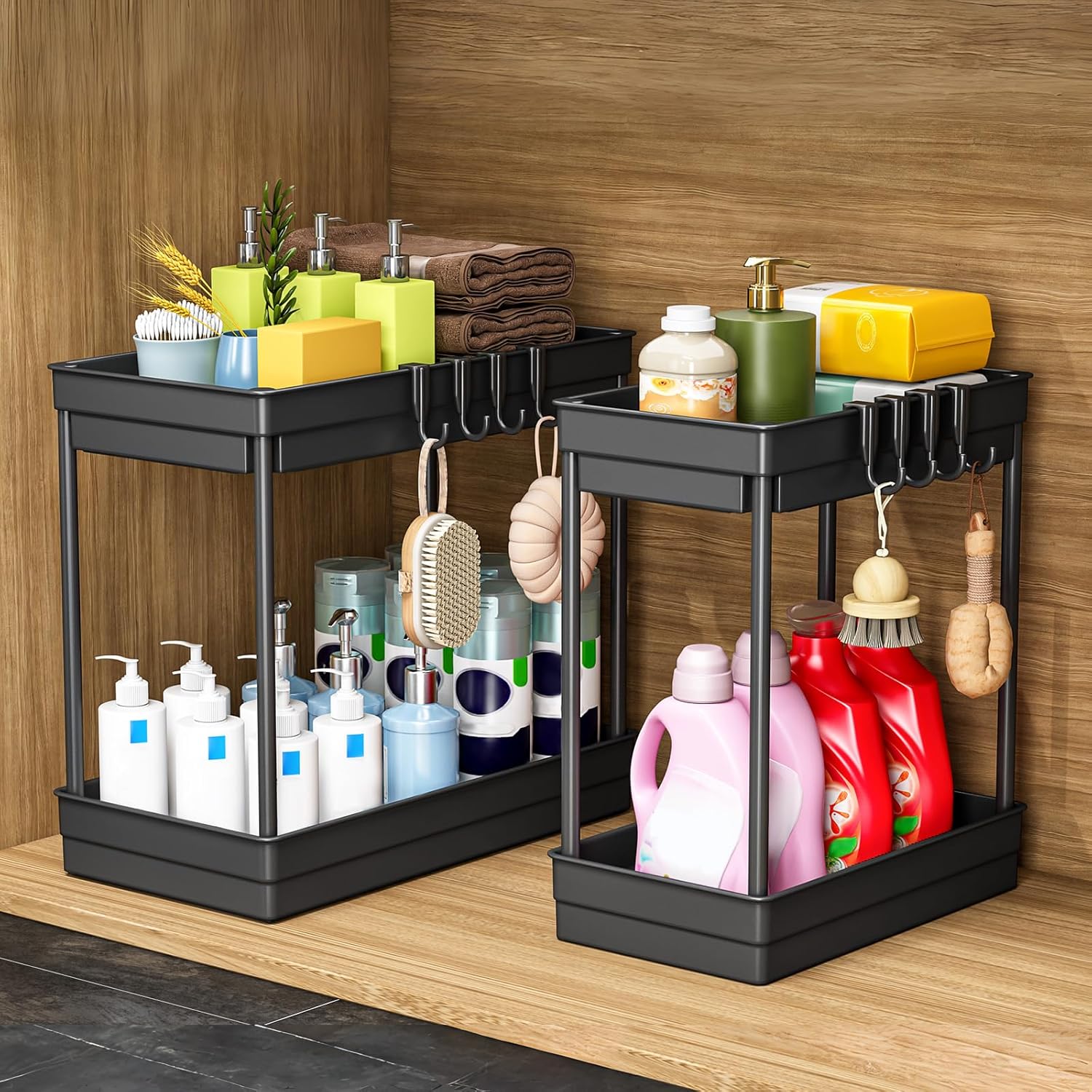 Unter-Waschbecken Organizer 2er Set Regal mit Haken fuer Kueche Bad