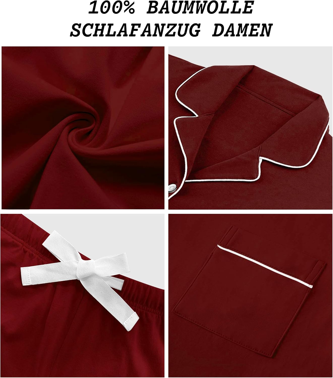 Colorfulleaf Damen Schlafanzug Lang Zweiteiler 100% Baumwolle Knopfleiste S-XXL