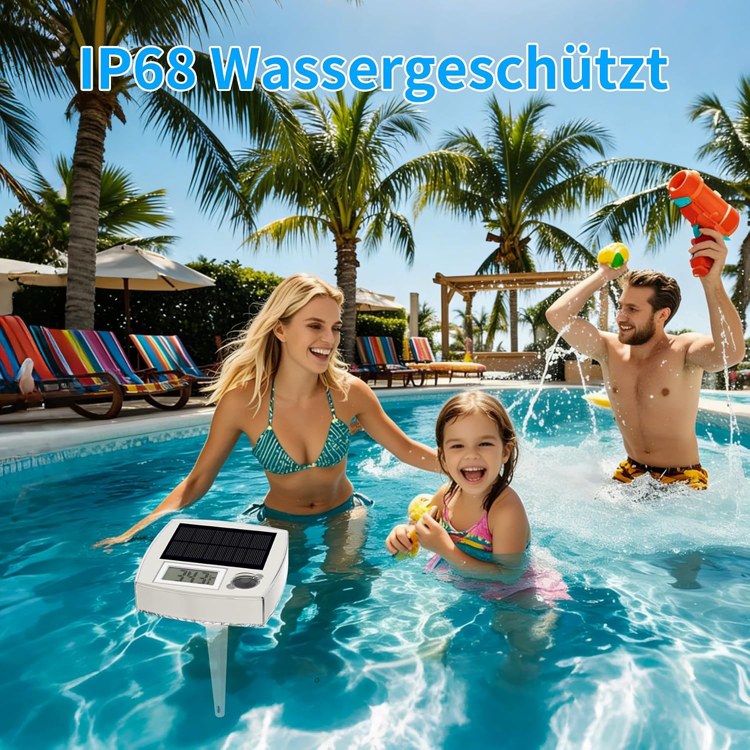Digitales Solar Poolthermometer schwimmend mit LCD, IP68 wasserdicht, weiss