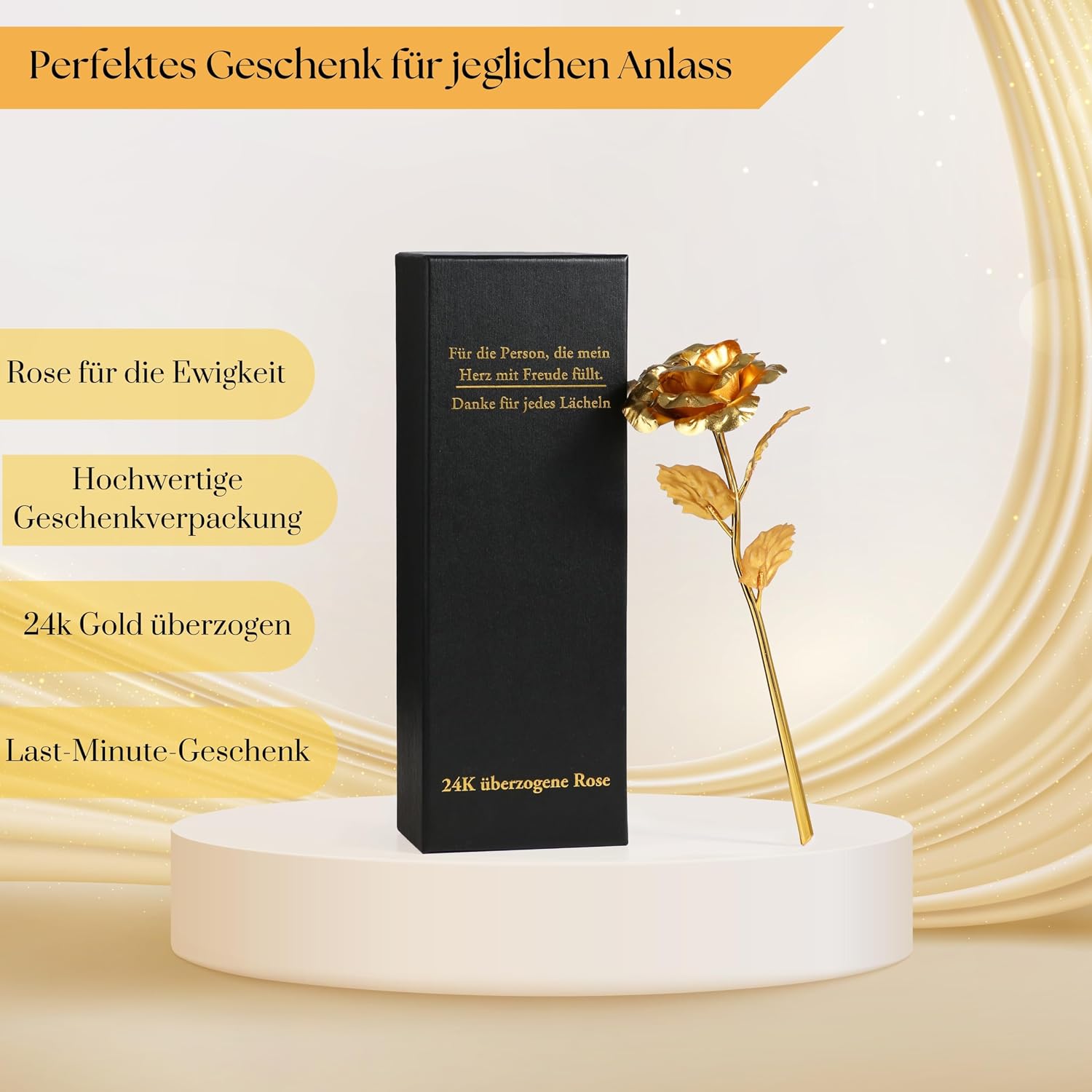 Ewige Gold Rose in Geschenkbox Valentinstag Geschenk fuer Freundin Ehefrau