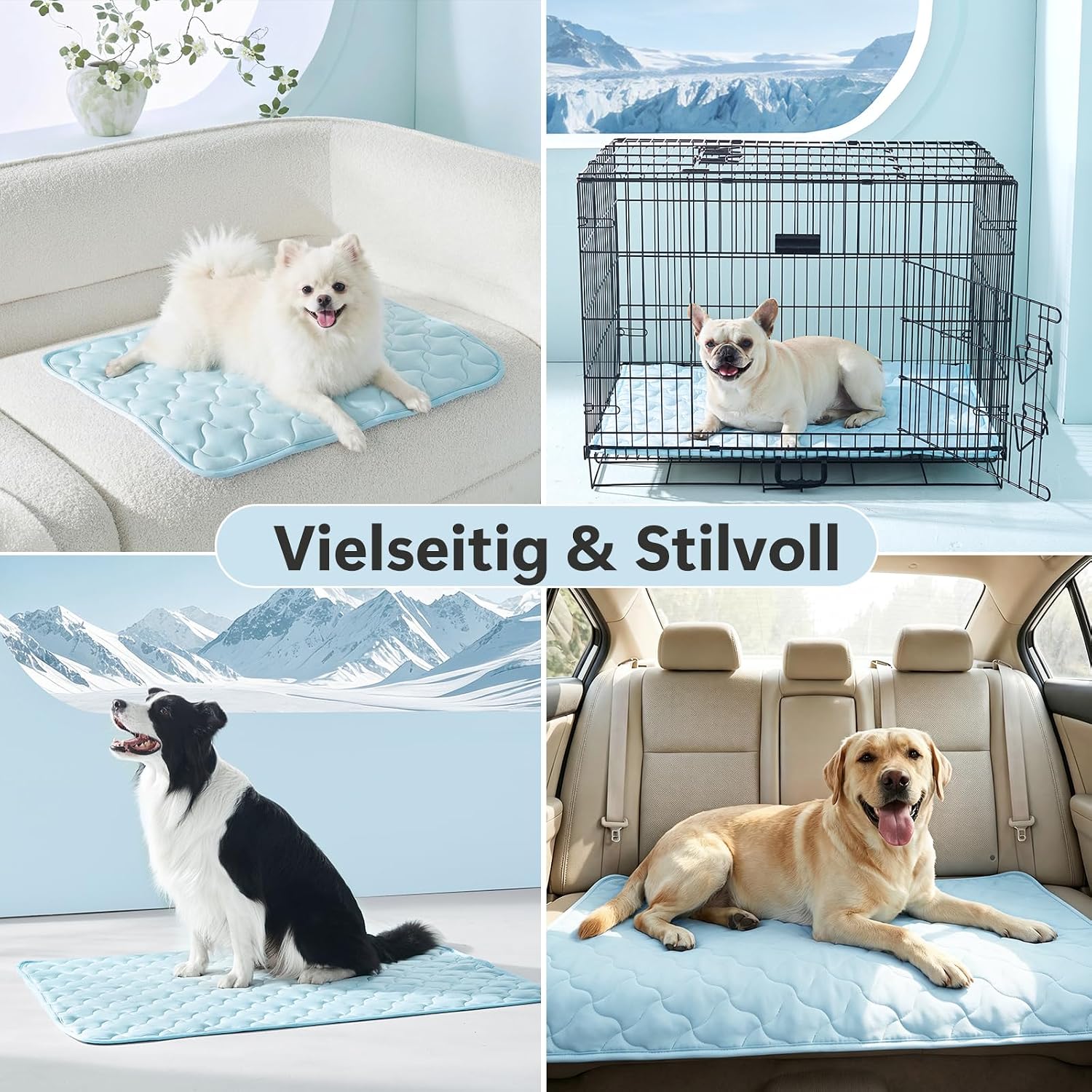 JOEJOY Kuehlmatte fuer Hunde 65x50 cm - selbstkuehlend, waschbar, Grau, 40cm-70cm