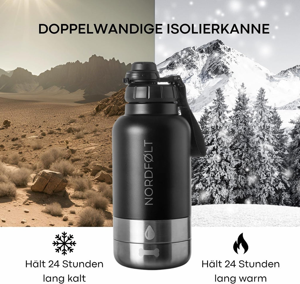 4-in-1 Hundetrinkflasche 950 ml Edelstahl Isoliert mit Napf BPA-frei