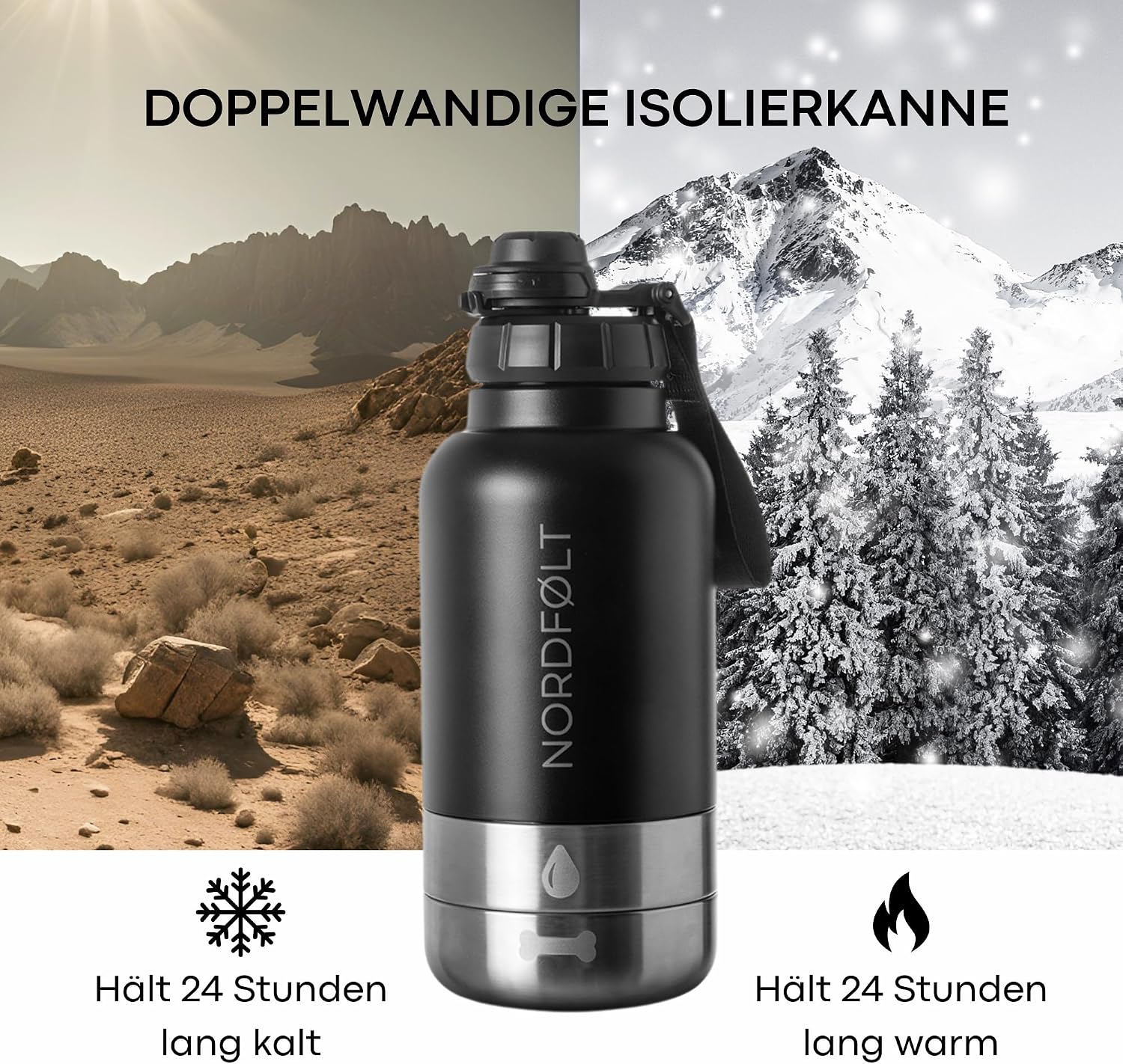 4-in-1 Hundetrinkflasche 950 ml Edelstahl Isoliert mit Napf BPA-frei