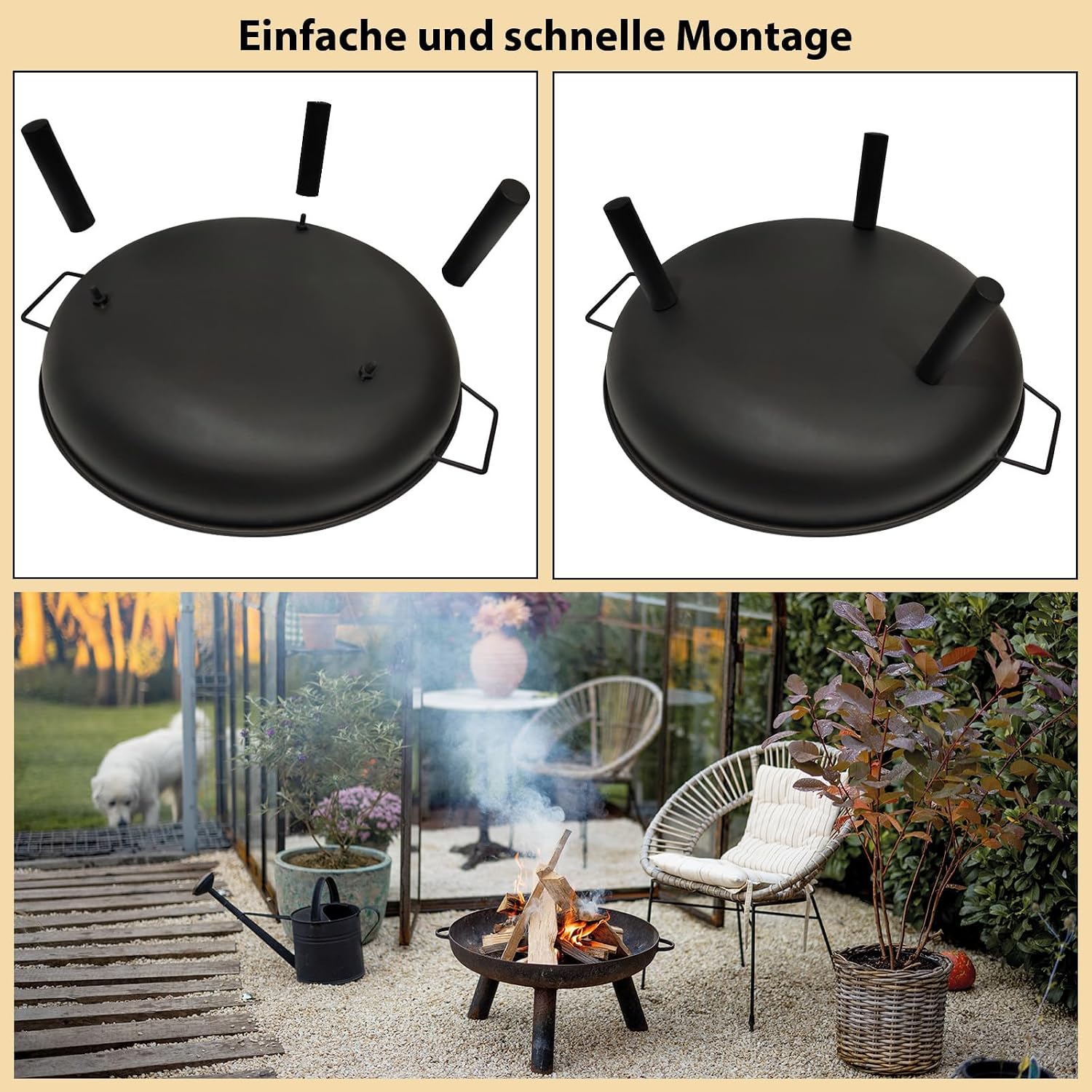 Montafox Feuerschale aus Metall Ø 58 cm fuer Garten Terrasse Lagerfeuer
