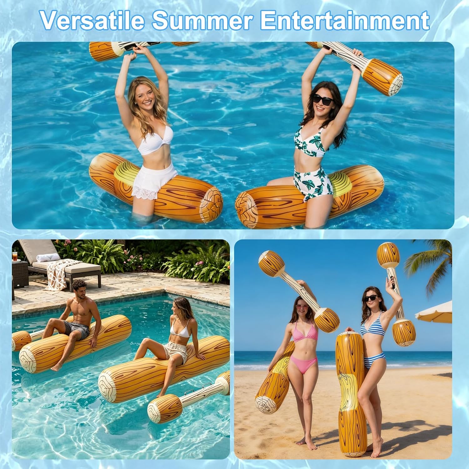 Aufblasbares Battle Log Raft Pool Spiel 4 Teilig 2 Spieler Wasserspielzeug Somme