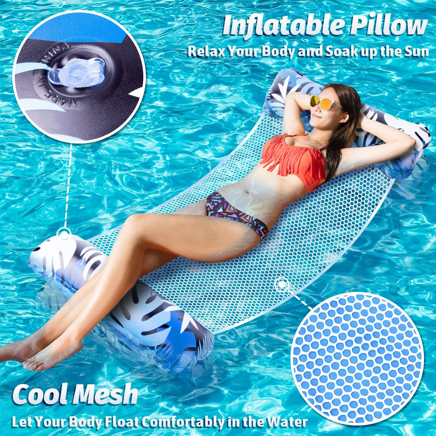 XL Wasserhaengematte 2er Set 4in1 Luftmatratze Pool Schwimmsessel Erwachsene Somm
