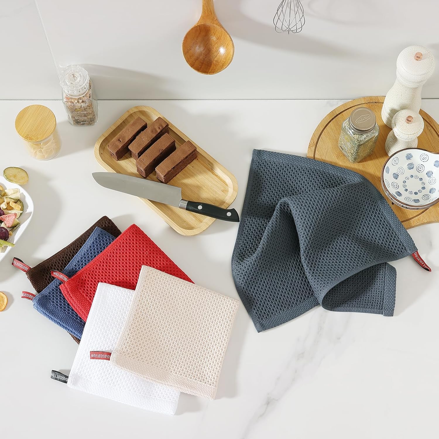 Geschirrtuecher 6er Set 100% Baumwolle 30×30 cm saugfaehig Dunkelgrau 30cm-72cm