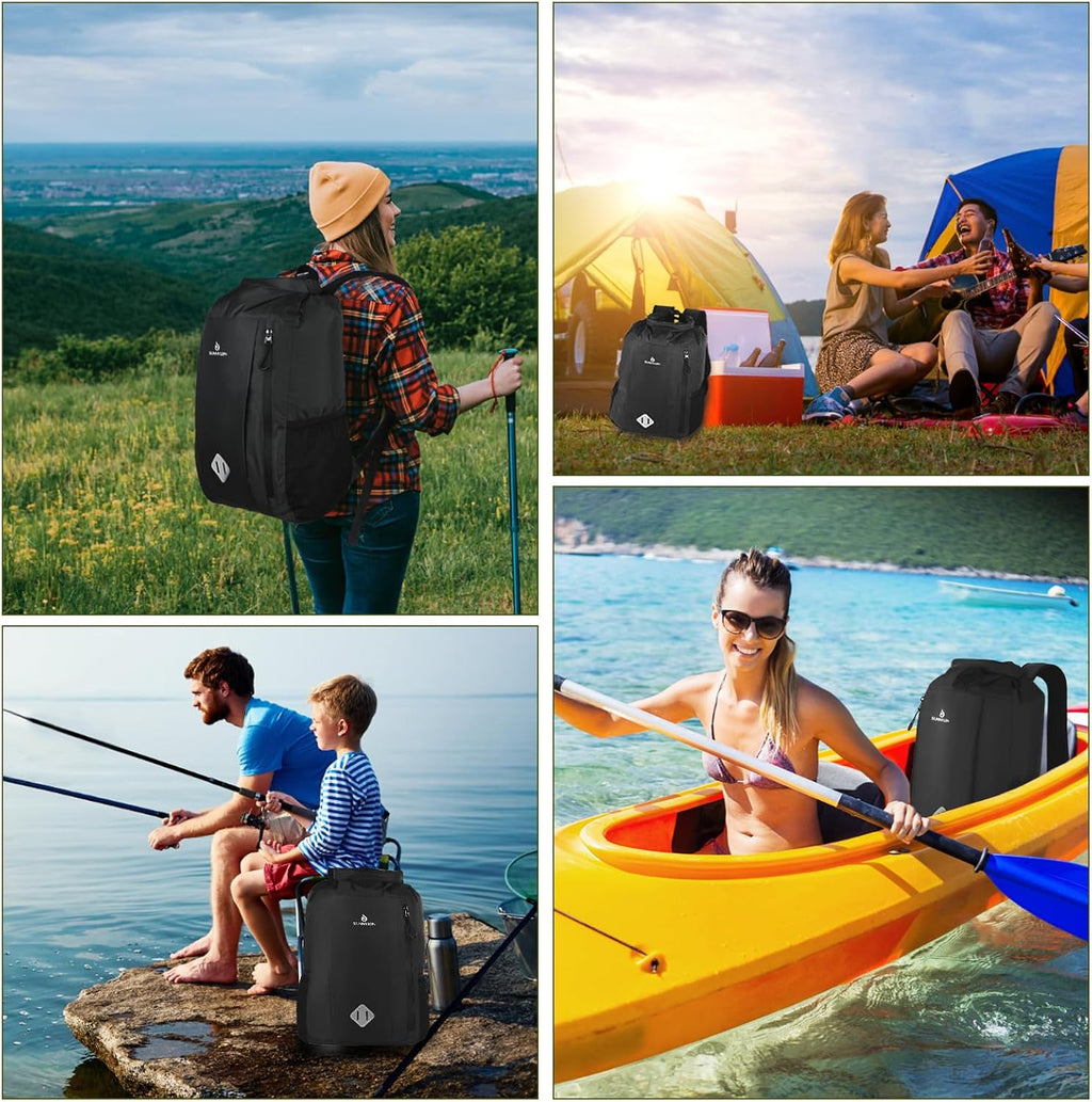 Dry Bag Rucksack 20L wasserdicht IPX8 Rolltop mit Handyhuelle fuer Kajak Strand