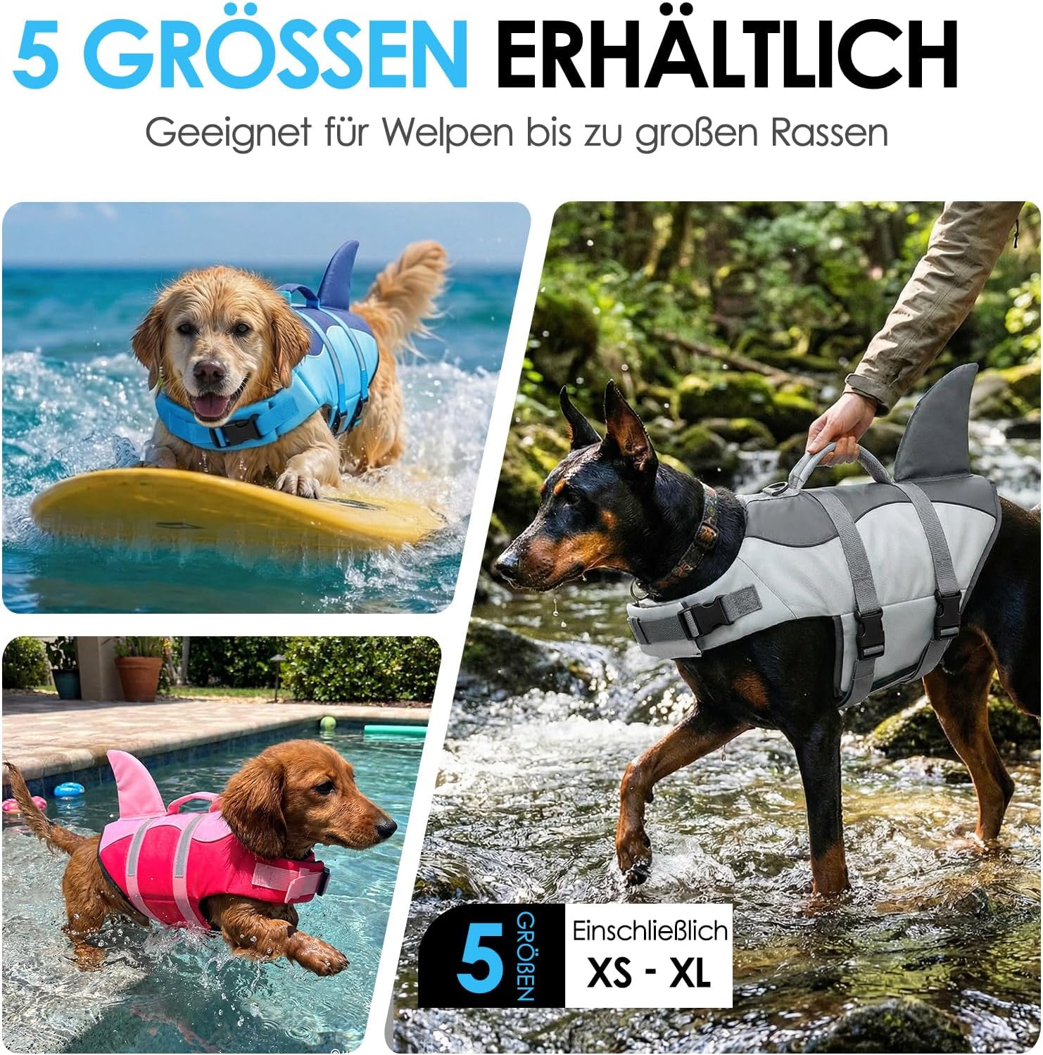 AOFITEE Hundeschwimmweste klein verstellbar mit Griff Ripstop Blau S