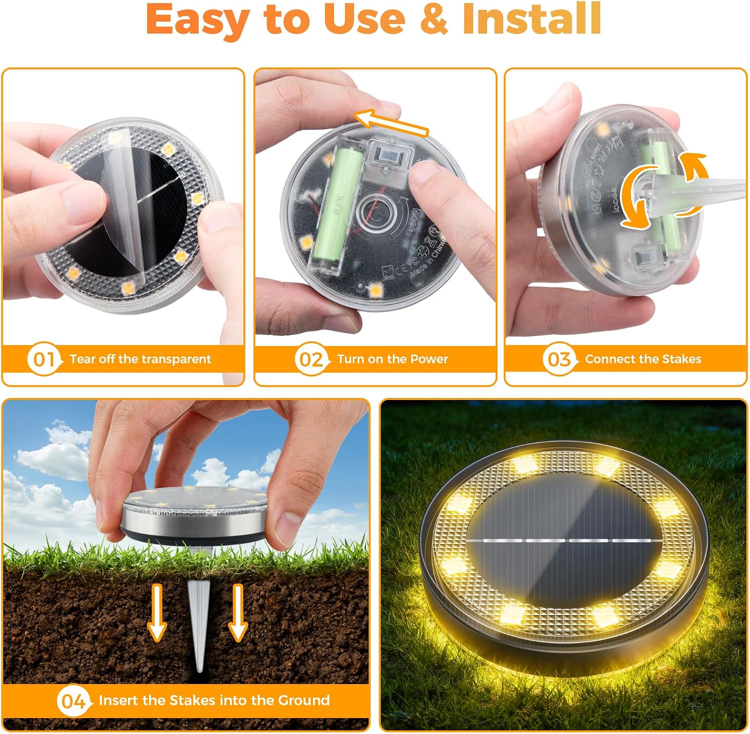 cshare Solar Bodenleuchten 4er Set 13 LED Wasserdicht Garten Weg Terrasse Warmwe