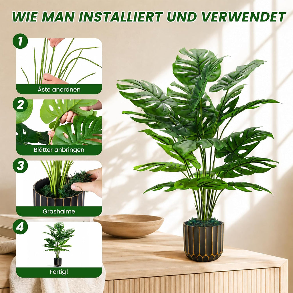Kuenstliche Rose 71 cm, realistische Kunstpflanze fuer Wohnzimmer, Bad, Balkon