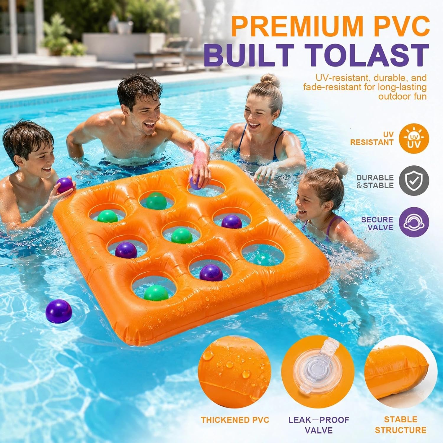 Aufblasbares Tic Tac Toe Pool Spiel 9 Felder mit 10 Baellen Sommerparty Set