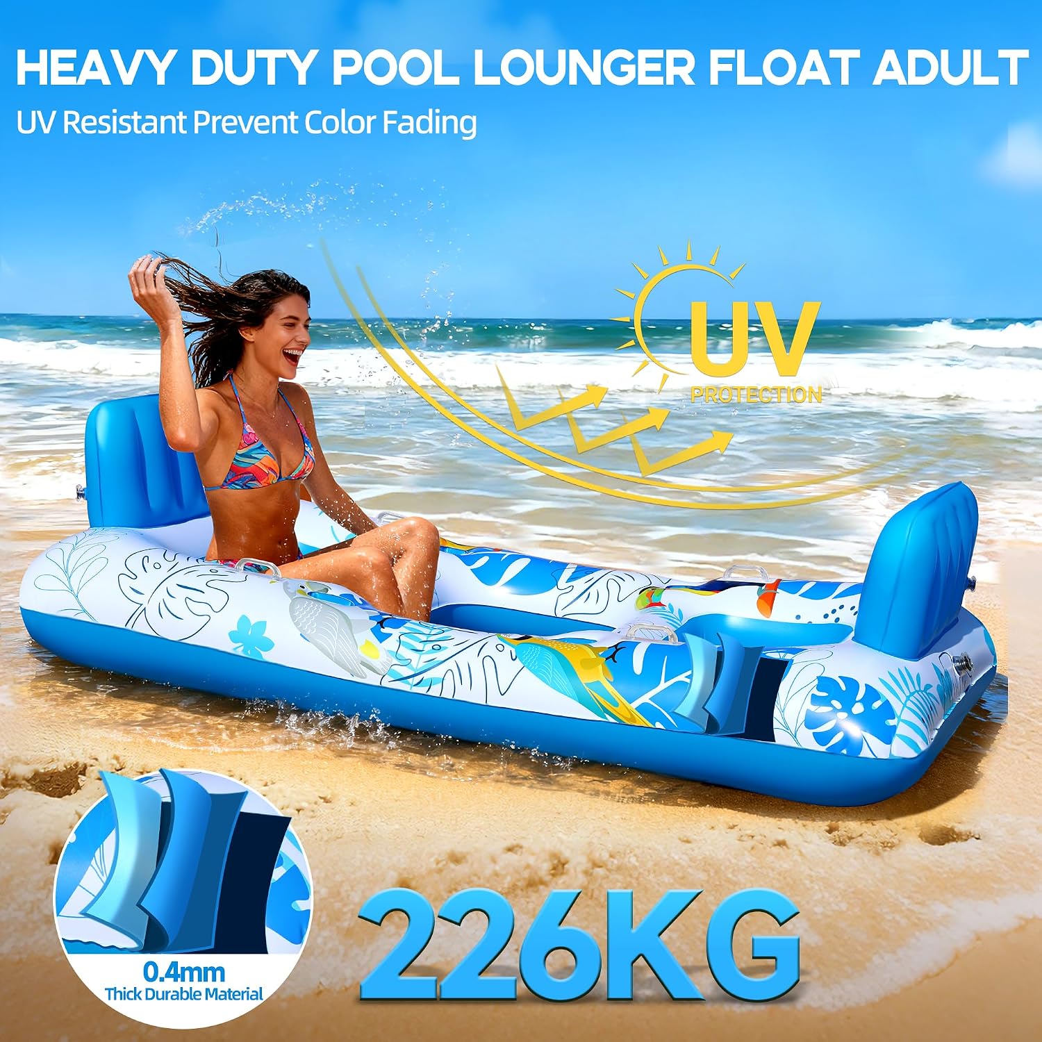 Luxfero Aufblasbare Poolmatratze 220x110 cm fuer 2 Personen mit Getraenke- und Han