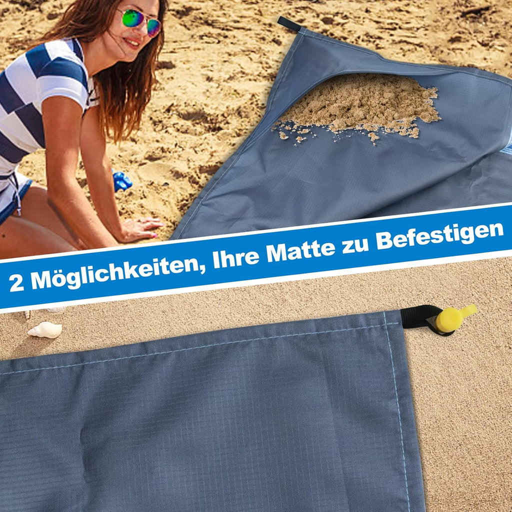 Dijia Sandfreie Stranddecke 210x200 cm mit 2 Reissverschlusstaschen & Tasche