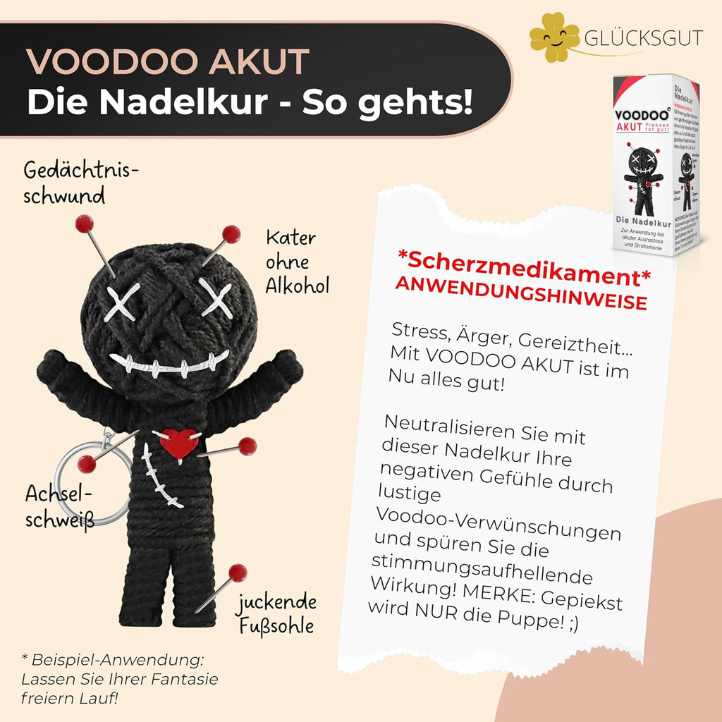 Voodoo Puppe 7,5 cm mit Nadeln Scherzartikel Anti Stress Geschenk Buero