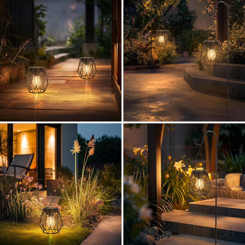 Ketom Solarlampe aussen 2er Set haengend/stehend Metall IP65 Diamant Schwarz