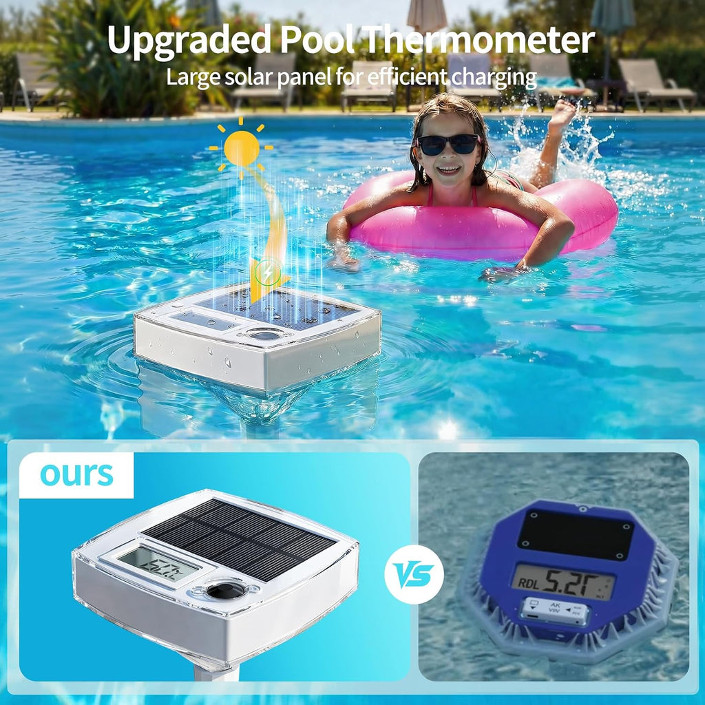 Solar-Poolthermometer digital schwimmend LCD RGB LED IP68 fuer Pool Spa