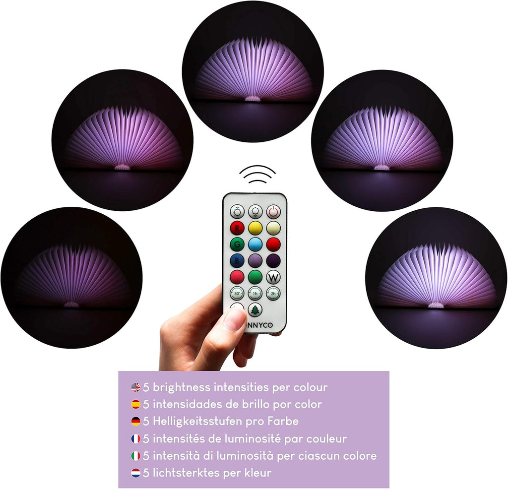 BONNYCO LED Buchlampe Holz 16 Farben Timer Deko Geschenk